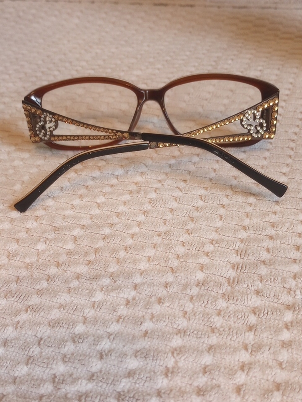Ladies Brown Rhinestone Accent Reading Glasses